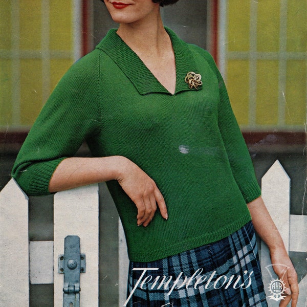 Knitting Pattern to make 1940s 1950s Collar Jumper / Sweater - Mad Men Style - PDF Digital Download Lady's 50s Fashion