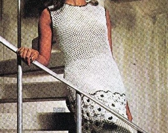 70s Two Piece Trouser Suit Crochet Pattern - 1970s Retro Festival Tunic & Trouser Outfit - Mini Dress - PDF Retro Crocheting