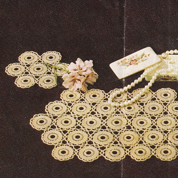 Crochet Craft Pattern for Dressing Table Set Table Centre Mat Cloth 1960s - Digital Download PDF - Vintage Crochet Cotton