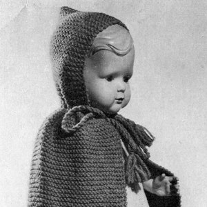 Vintage Umhang für 12&quot;, 16&quot; oder 20&quot; Babypuppe - Strickmuster PDF Download - 50er Jahre Kinder Stricken Anfängermuster &quot;&quot;Strickmuster&quot;&quot;.&quot;