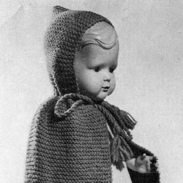 Vintage Cape for 12", 16" or 20" Baby Doll - Knitting Pattern PDF Download - 1950s Children's Easy Knitting Learner Simple Knit Pattern