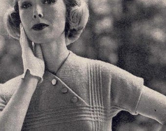 Ladies 1950s Sweater Jumper with Tucks 3 ply Knitting Pattern Vintage Lady's 36" 38" Bust PDF Digital RARE Glamorous 50s Knitwear Fashion