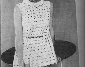 Tennis Sports Style Mini Dress - Crochet Pattern PDF - 1970s Retro Fashion - Size 34" to 38" - RARE Ladies 70s Fashion Midi Festival Outfit