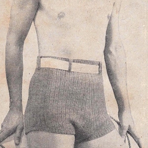 1940s Men&#39;s Swimming Trunks - Woollen Size 38&quot; Hip -  PDF download RARE Knitting Pattern 40s Costume Theatre Film Swimwear Shorts
