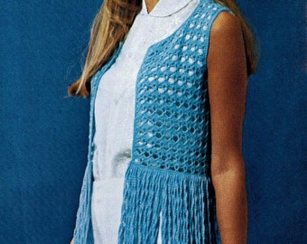 1960s Crochet Pattern Instant Download PDF Flower Power Shawl Stole with Bolero Festival Fringe Waistcoat - 60s Retro