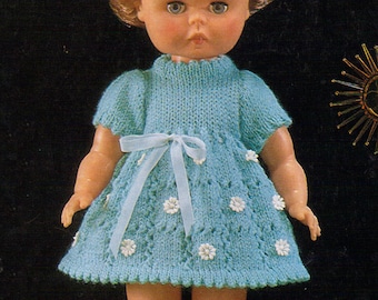 Daisy Dress for 14" Vintage Doll, Knitting Pattern PDF Download - From Original Retro Doll's Clothes Pattern 1960s