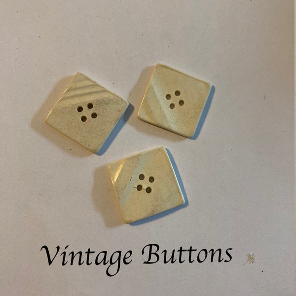 3 x Cream Square Decorative Buttons - Set of three - 21mm - Original Vintage 1960s Vintage Pretty Cardigan Fastening