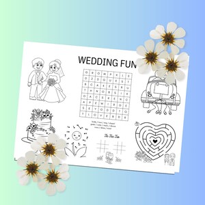 Wedding Day Children&#39;s Activity Sheet - Kid&#39;s Wedding Reception Dinner Table Mat Games & Colouring PDF Download
