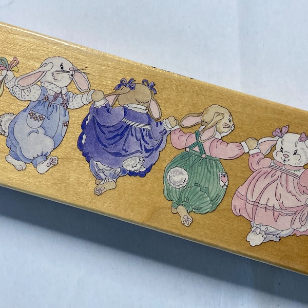 Dancing Bunnies - Craft Inking Stamper - Stamps Happen Inc - Large Rabbit Wooden Backed Stamp