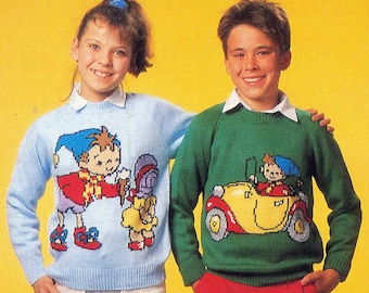 Noddy Jumpers Sweater for all the Family - PDF Knitting Pattern - Noddy Car Big Ears English Toyland Adults and Childs Motif Pattern