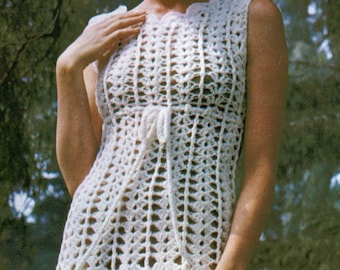 Mini vestido de verano de la década de 1960 - Patrón de ganchillo PDF - Moda retro - Tamaño 32" a 36" - RARE Lady's Fashion Festival Outfit