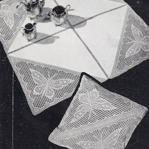Crochet Corners Craft Pattern for 1950s Household Linens Tablecloths Cushions etc - Digital Download PDF - Vintage Butterfly Designs