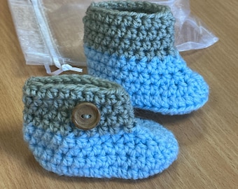 Handmade Crocheted Booties and Shoes for Baby - Woollen Knitted Gift - Various Colours Blues Black Lilac Crochet