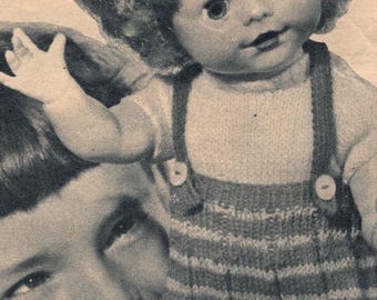 Vintage 1958 Dolls Clothes for a 16" Doll - Knitting Pattern PDF 1950s 3ply Pinafore Dress Knickers Shoes & Blouse 50s Dolly Clothing