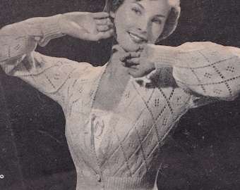1950s Lady's Trellis Design Bed Jacket Cardigan - Vintage Knitting Pattern DK Ladies Classic Loungewear - PDF Digital Download - Bedjacket