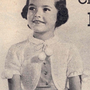 Classic 1950s Party Bolero Cardigan 23" to 28" Chest  - PDF Download - 4 ply wool - Special Party Cardi for Girls - 50s 60s Pom Pom