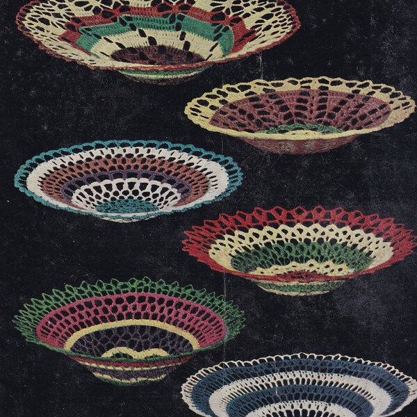 Crochet Bowls and Plates Craft Pattern for 1950s Decorative Household use etc - Digital Download PDF - Vintage Wool Designs