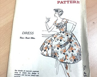 RARE Pretty 1950s Cocktail or Summer Dress Sewing Pattern - Full Billowy Skirt Slim Waist Party Dress - Size 36" Bust - Practical 4547