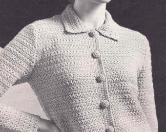 Ladies Crochet 1960s Stylish Button Front Cardigan or Jacket DK PDF Pattern 60s Vintage 1966 Fashion Magazine Rare Crochet Pattern 36" Bust