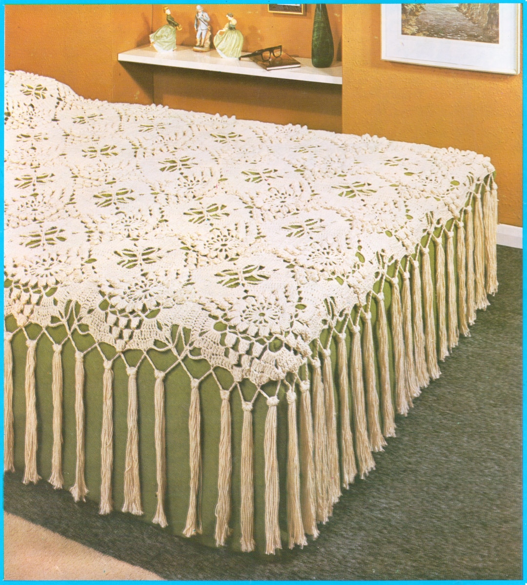 Bedcover Bedspread Crocheted With Tassle Edge - Crochet Pattern PDF ...