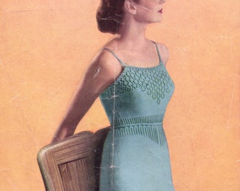 Beautiful 1940s Long Length Knitted Vest or Dress in 3 ply - PDF Knitting Pattern Digital Download  Lingerie WWII Underwear
