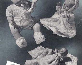 Vintage Baby Doll Clothes for a 12" Doll - Knitting Pattern PDF 1940s 1950s DK Dress Matinee Coat Bonnet Bootees Shawl Petticoat 2 ply RARE
