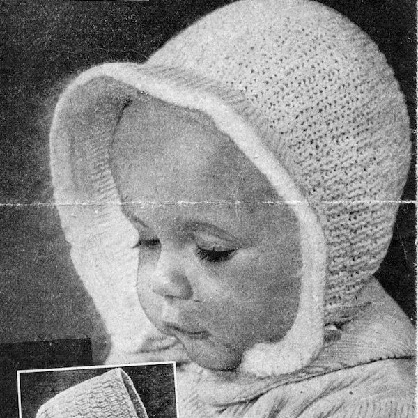 Two Baby Bonnets - Poke Hat Bonnet - First Size - 1930s 1940s PDF Digital Download - Vintage Knitting Pattern
