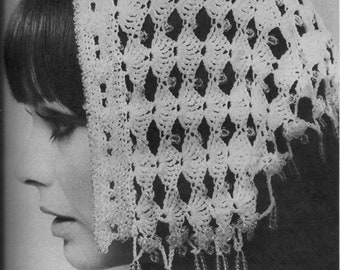 Sombreros de novia de la década de 1960 - Descarga digital del patrón de ganchillo para hacer velo de pañuelo con cuentas para la boda de los años 60 - Festival Boho