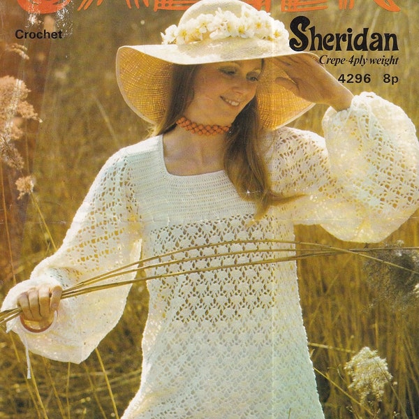 1970s Crocheted Festival Summer Tunic Top Crochet Pattern - Retro - Size 32" - 37" - Girls / Ladies Lacy Square NeckCrochet