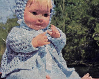 Vintage Baby Doll Clothes for 20" 25" Doll or Premature Baby - Knitting Pattern PDF 1940s 1950s - DK Dress Matinee Coat Bonnet Vest Knickers