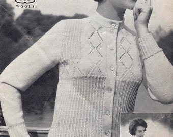 1940s High Yoked Sweater Jumper & Cardigan 4 ply - Vintage Knitting Pattern - Ladies 34" 36" 38" Bust PDF Digital