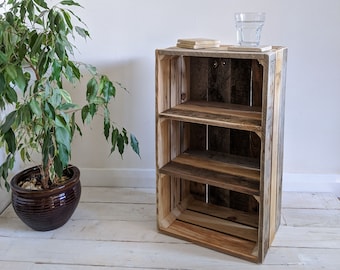 Cortina. Large rustic wooden crate from reclaimed wood with two shelves.