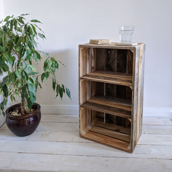 Cortina. Large rustic wooden crate from reclaimed wood with two shelves.