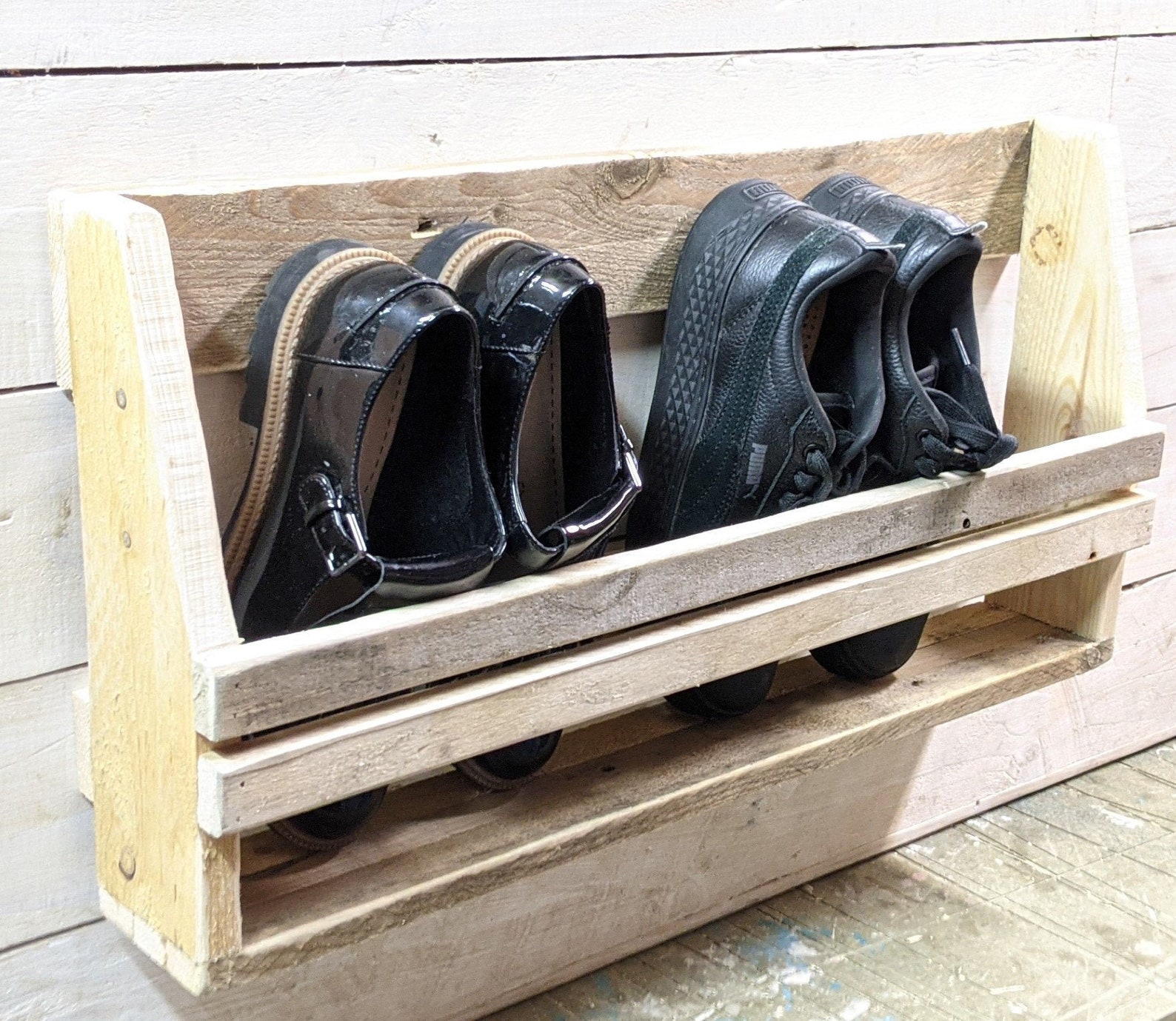 Rustic wall mounted 60cm shoe rack from reclaimed wood Etsy