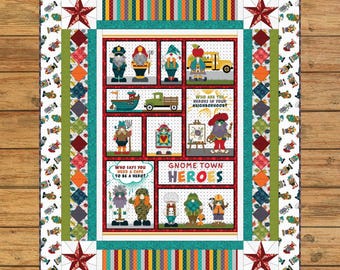 Gnome Town Heroes Panel Quilt Kit
