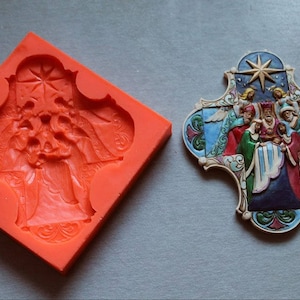 Silicone Mould / Cross with Nativity / Sugarcraft Cake Decorating Fondant / fimo mold