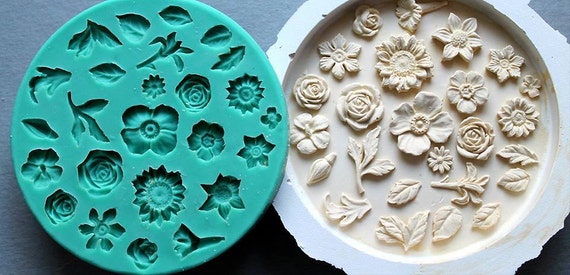 Silicone Mould Small Flowers and Leaves Sugarcraft Cake Decorating Fondant  / Fimo Mold 