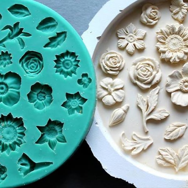 Flower and Leaf Silicone Mold for Fondant Cake Decorating – Small Floral Mold for Wedding Cake & Sugarcraft