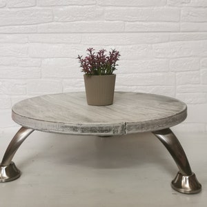 Wooden cake stand with metal legs