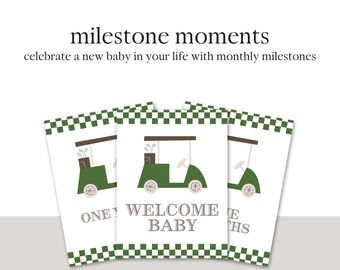 Boy Milestone Cards, Golf theme, Monthly Milestone Cards, Set of 16 Cards, Printable 5x7