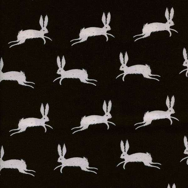 Black and White, Cotton and Steel Fabric, Bunny Rabbits, Black and White Ghost Bunnies by Rashida Coleman-Hale