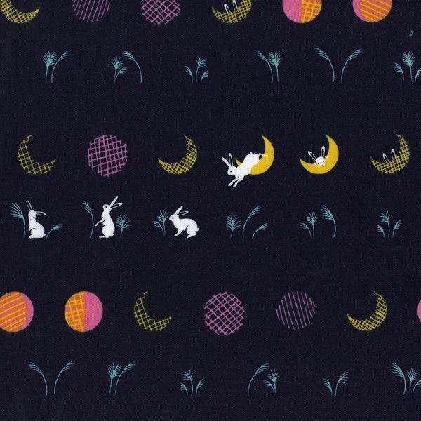Cotton and Steel Fabric, Mochi by Rashida Coleman-Hale, Moon Bunnies in Navy Blue Yardage