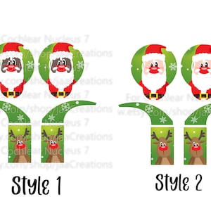 以下が含まれることがあります： クリスマスをテーマにしたネイルステッカーの2つのスタイル。スタイル1は、黒い顔をしたサンタクロースとトナカイを特徴としています。スタイル2は、黒い顔をしたサンタクロースを特徴としています。