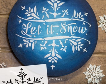 Let it Snow Stencil by StudioR12 | DIY Big Flake Christmas Holiday Home Decor | Craft & Paint Wood Sign | Reusable Mylar Template |...