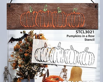 Pumpkins in A Row Stencil by StudioR12 | DIY Simple Rustic Fall Seasonal Harvest Gift | Craft Farm Fresh Thanksgiving Halloween | Paint...