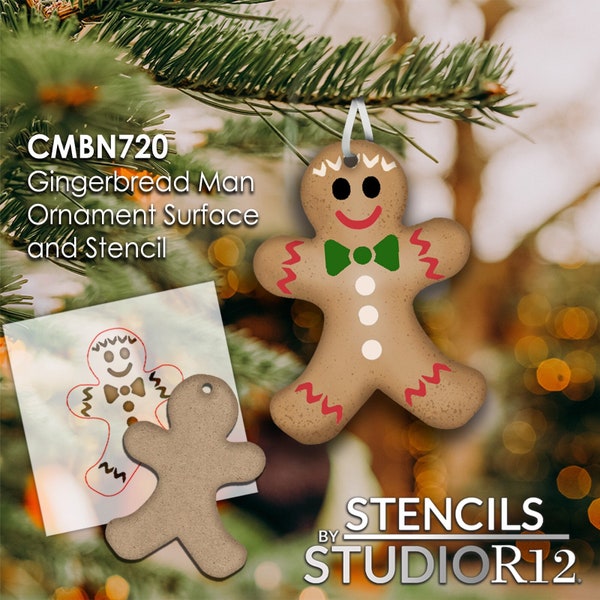 DIY Gingerbread Man Ornament Kit - Unfinished Blank Wood Cutout and Stencil - Paint Your Own Christmas Ornament & Holiday Decor - CMBN720