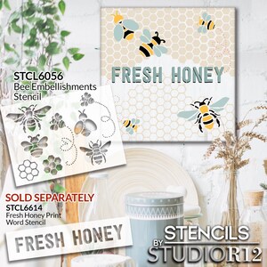 Bee Embellishments Stencil by StudioR12 | Craft DIY Spring Home Decor | Paint Wood Sign | Reusable Mylar Template | Select Size