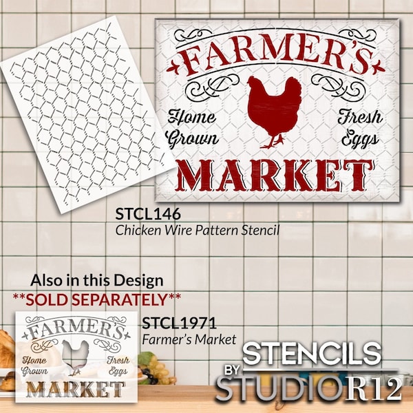 Chicken Wire Stencil by StudioR12 | Country Background Pattern - Reusable Mylar Template | Painting, Chalk, Mixed Media | Select Size