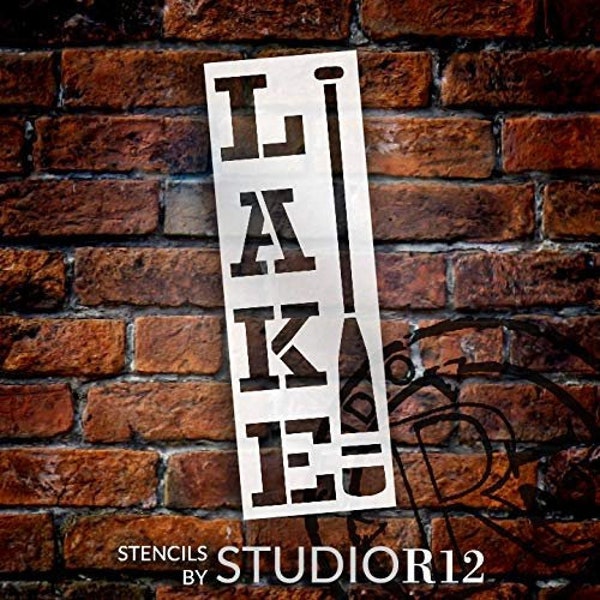 Vertical Lake Stencil with Oar by StudioR12 | DIY Country Rustic Home & Cabin Decor | Camping Adventure Word Art | Craft and Paint Wood
