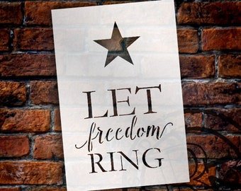 Let Freedom Ring - with Star - Word Art Stencil - Select Size - STCL1360 - by StudioR12